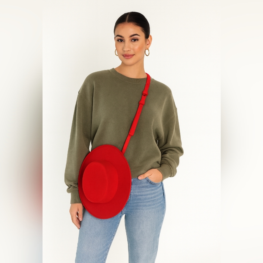 Eugenia Kim Red Wool Felt Crossbody Hat Bag